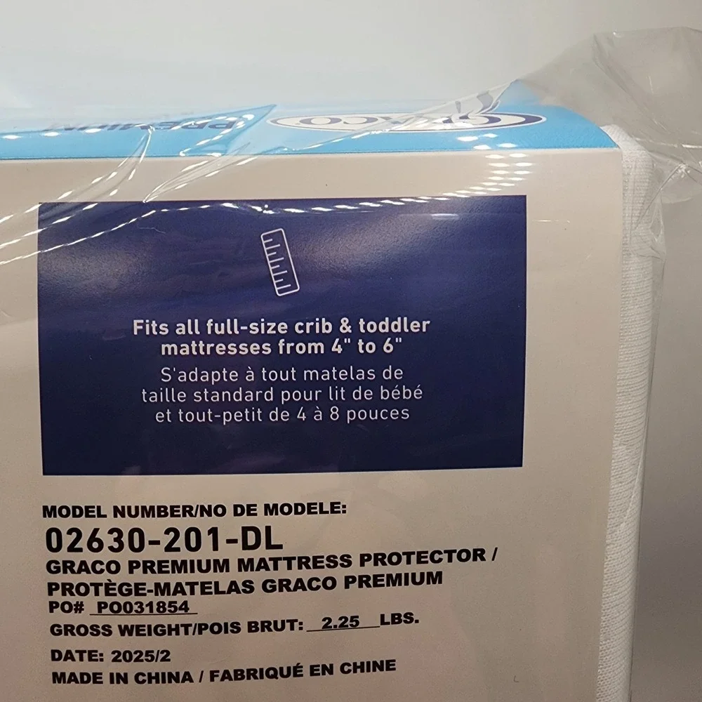 Graco Premium Crib & Toddler Mattress Protector 2-Pack Waterproof Quilted White